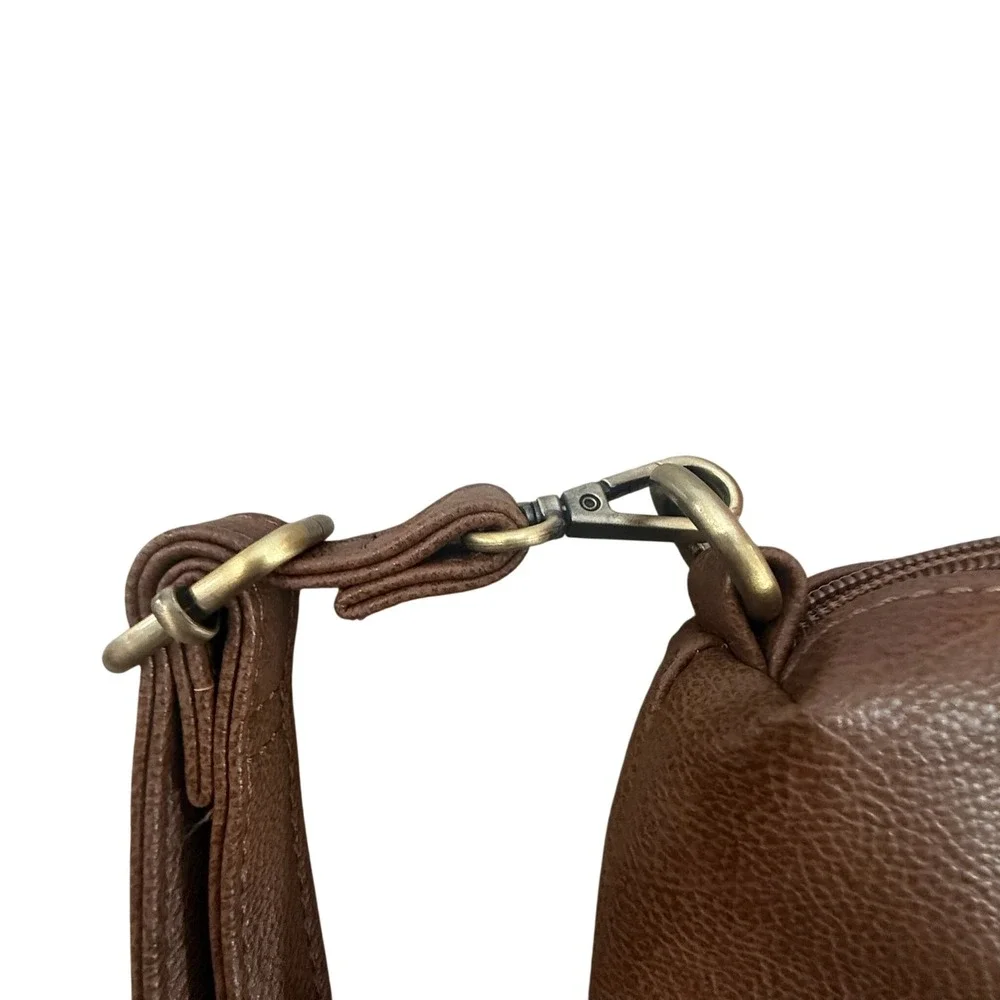 Joy Susan Brown Pebbled Vegan Leather Crossbody Bag Adjustable Strap